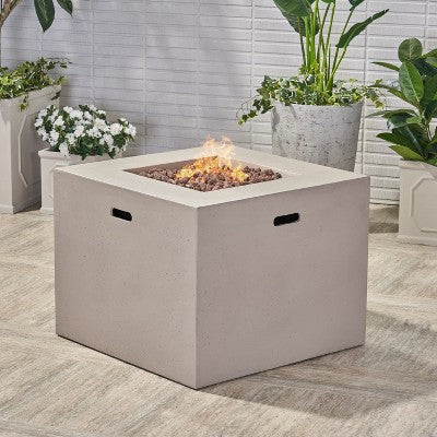 31-Inch Square Outdoor Fire Pit With Built-In Propane Tank Storage And Lightweight Concrete Design