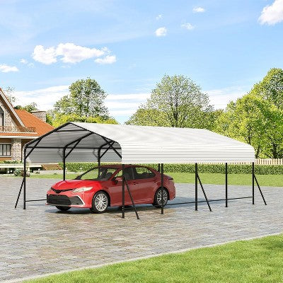 Oversized Heavy Duty Metal Carport with Galvanized Steel Roof, All-Weather Metal Garage for Cars, Boats, and Tractors