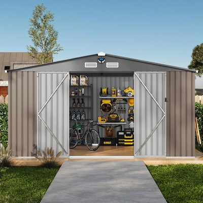 Outdoor Storage Shed, Metal Garden Tool Shed with Updated Frame Structure, Lockable Doors and Windows, for Backyard Garden Patio Lawn