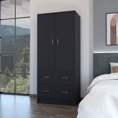 Kumasinova Wooden Wardrobe Closet,Storage Aacrmoire with 2 Drawers,2 Doors,Hanging Rod,Armoire Wardrobe Closet for Bedroom,Dressing Room