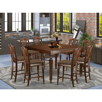 HomeStock Counter Height Dining Set Black Square Table with Butterfly Leaf & 8 Chairs