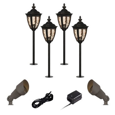 John Timberland Uvas 22 1/2" High Traditional 8-Piece Outdoor Landscape Path and Spot Light Set Porch House LED Bulb Brown Bronze Finish Glass Shade