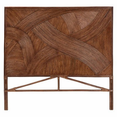 bali & pari Queen Elettra Rattan Standalone Headboard Dark Brown: No Assembly, MDF Frame, Spot Clean