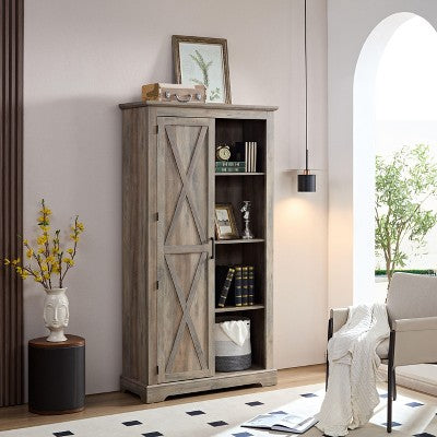 Kumasinova 74" Farmhouse Storage Cabinet with Barn Doors,Kitchen Pantry Cabinet with Adjustable Shelves,Pantry Cupboard for Kitchen&Dining Room