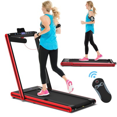 Gymax Folding Treadmill 2-in-1 Under Desk Treadmill with 2.25HP Motor Electric Walking Running Machine & Remote Control Suitable Black/Blue/Red