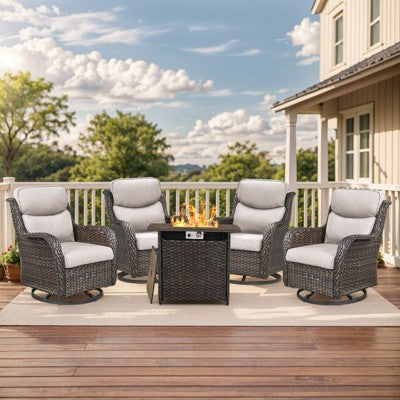 Gymojoy Outdoor 5 Inch Gliders Chairs with Fire Pit Table Patio Funiture