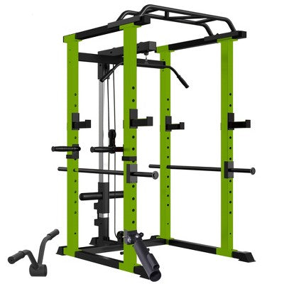 NAYSAYE Exercise Trainers Power Cage Adjustable with Gym Accessories 1000LBS Capacity for Home Gym Living Room, Black and Green, 17.32"*9.84"*5.51"
