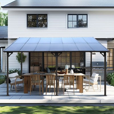 Home Outdoor Patio Gazebo with Wall Mounted Heavy Duty Pergola, Powder-Coated Steel Frame, Shade Canopy for Backyard,Outdoor Entertaining