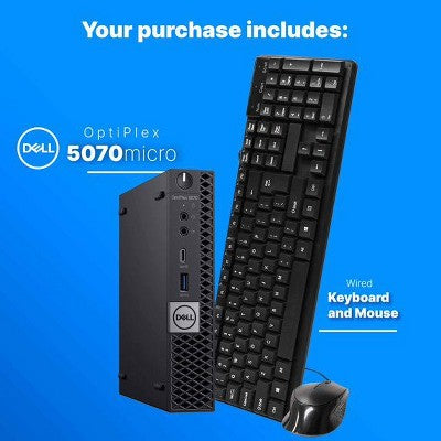 Refurbished Dell OptiPlex 5070 Micro Computer-Octa Core Intel i7-8GB DDR4 RAM-250GB NVMe-Keyboard & Mouse-Windows 11 Pro-Manufacturer Refurbished