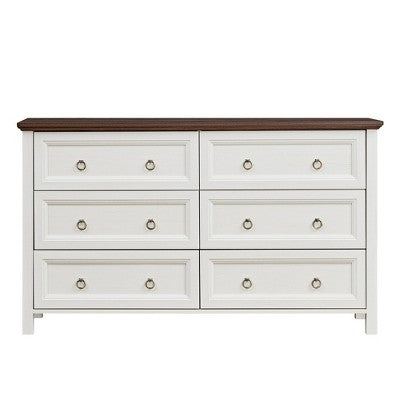 KIGFTSOD Farmhouse 6 Drawers Dresser for Bedroom, Wood Rustic Wide Chest of Drawers, Storage Dressers Organizer for Bedroom
