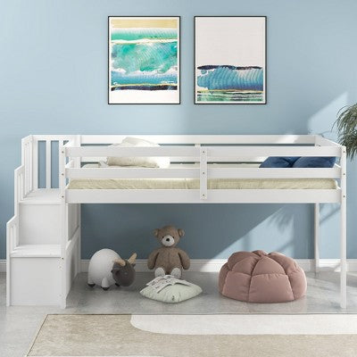 MATEERTY Loft Bed with Staircase White