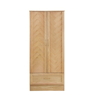 Keloyid Seusar Natural Wood 31.5 in. Armoire with Drawers and Hanging Rod
