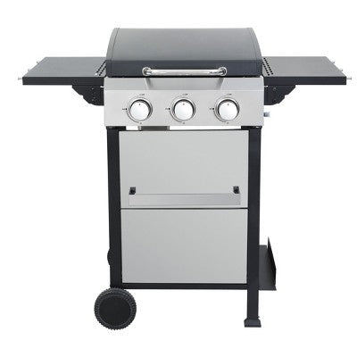 CAVINAS 3-Burner Propane Gas BBQ Grill,36900BTU Output Outdoor Grill with Hanging Basket&Foldable Side Table,Enameled Cast Iron Cooking Grids