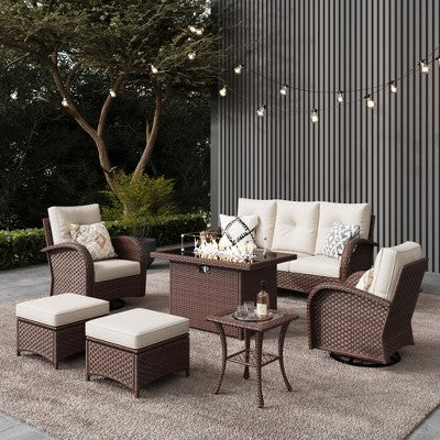 LayinSun Outdoor Patio Furniture Set, Brown Rattan Wicker Sectional Swivel Rocker Chairs Sets