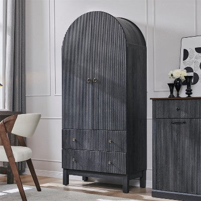 SinCiDo Arched Cabinet, 71" High Pantry Cabinet, with Adjustable Shelves and 2 Large Drawers, Cabinet, for Living Room, Bathroom, Kitchen