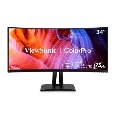 ViewSonic VP3456A 34 Inch UltraWide QHD 1440p Curved Monitor with ColorPro 100% sRGB 14-bit 3D LUT, 100W USB C, HDMI, DisplayPort and USB Hub for