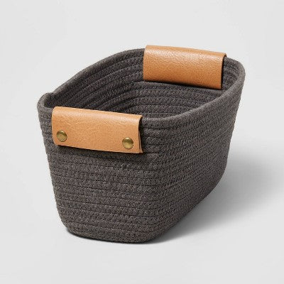 Small Oval Decorative Coiled Rope Basket Gray Charcoal - Brightroom™: Gift Basket, 6"x12" Oval, Spot Clean