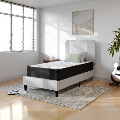 Emma and Oliver 10 Inch Hybrid Mattress, High Density Cooling Foam and Pocket Spring Mattress in a Box, CertiPur-US Certified Foam, White/Black