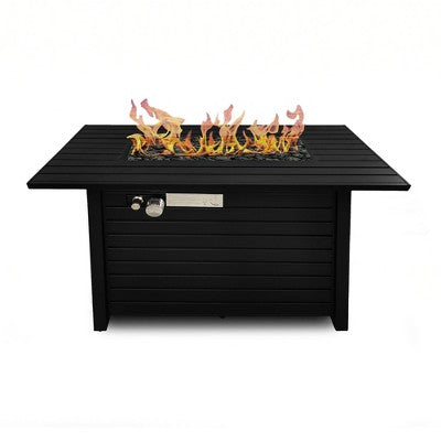 Mondawe 25" H x 42" W Outdoor Sleek Steel Black Fire Pit Table with Lid