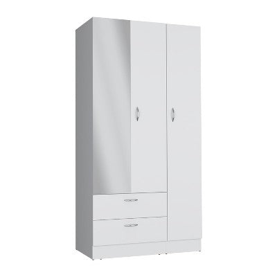 Depot E-Shop Twardrobe with 3 doors, one with mirror, two drawers, four shelves and hanging bar