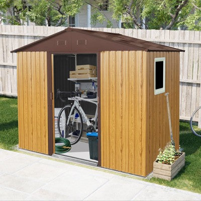 MOEPISY 8ft X 4ft Outdoor Metal Storage Shed With Window And Metal Foundation, Coffee