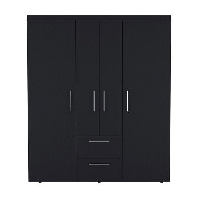 Tiramisubest 70" H Armoire Wardrobe, Deluxe Armoire with Multiple Storage & Metal Accents with 2-Drawer, 2 Doors, Black