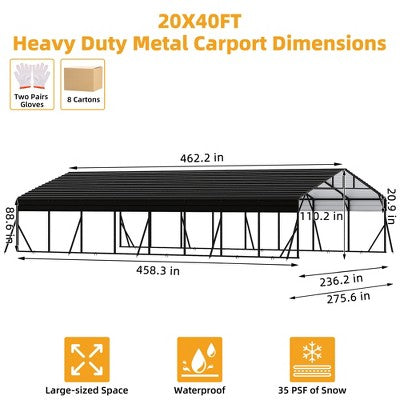 10 x 15 FT Metal Carport with Galvanized Steel Roof, Heavy Duty Metal Roof Carport with Enhanced Base, Tall Kits Garage for Tractors, Trucks, Boats