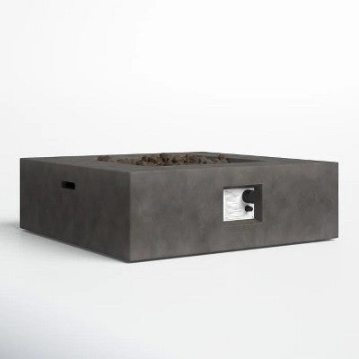 12" H Concrete Square Outdoor Fire Pit Table with Lava Rocks and Push-Button Ignition