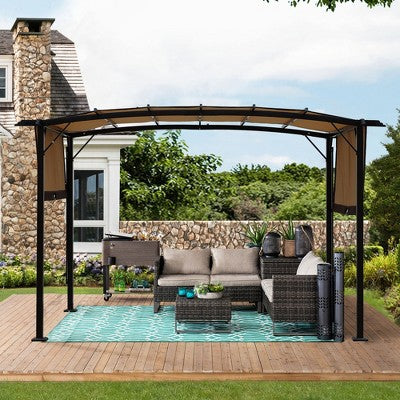 Sevobal Patio Umbrellas Outdoor Pergola Patio Gazebo, Retractable Shade Canopy, Steel Frame Grape Gazebo For Backyard, Beige, 141.73"*124.02"*90.55"