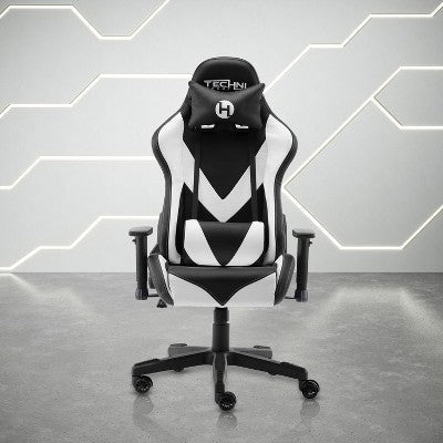 Okak Ergonomic Gaming Chair with Detachable Neck Pillow, Office Chair with Lumbar Support, Comfy Chair for Gaming Room, Office, White