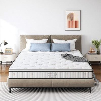 Okak Medium Firm Mattress, Hybrid Mattress with Memory Foam and Pocketed Innerspring, Mattress in a Box for Kids, Adults