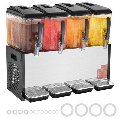 VEVOR Commercial Beverage Dispenser, 4 Tanks 12 L / 12.7 QT Per Tank Juice Dispenser, 510W Stainless Steel Ice Tea Drink Machine