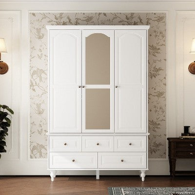 Hitow White Armoire Classic Style Mirrored Door 5-Drawers Closet