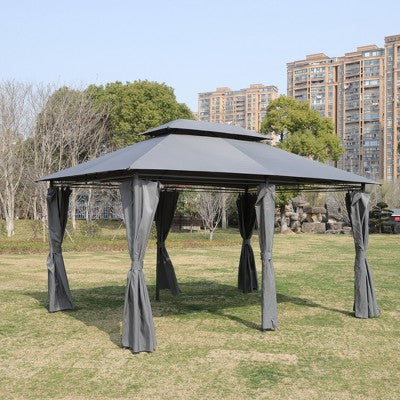 Sevobal Patio Umbrellas Outdoor Patio Gazebo Canopy Tent With Ventilated Double Roof And Mosquito Net, Suitable For Lawn, Gray, 157.48"*118"*108.66"