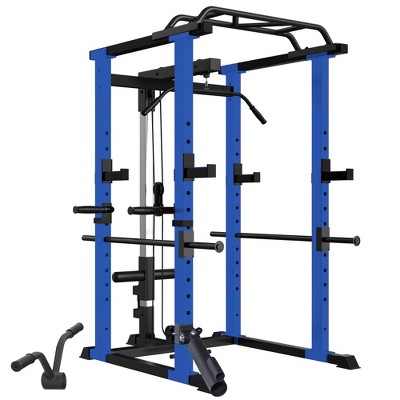 NAYSAYE Exercise Trainers Power Cage Adjustable with Pullup and Squat Rack 1000LBS Capacity for Home Gym and Living Room, Black and Blue, 55"*43"*86"