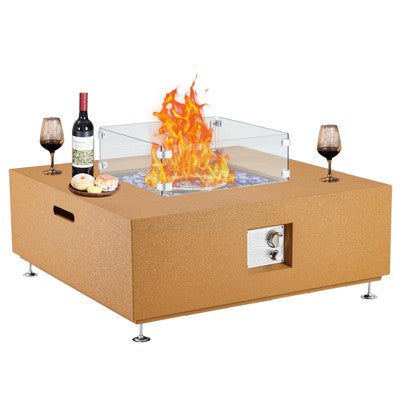 Propane Fire Pit Table - 50000 BTU with Wind Guard, 11lbs Glass Beads & Rain Cover, Sturdy Steel Anti-Rust Finish for Patio & Garden