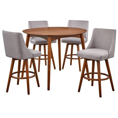 Lifestorey 5pc Derby Mid Century Modern Counter Height Dining Set Walnut/Gray