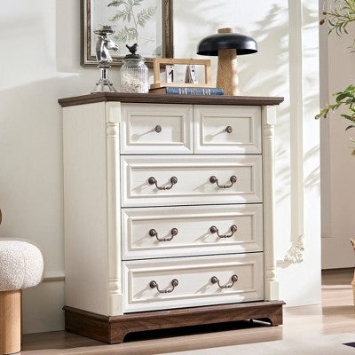 Dresser Chest with Wooden Base & Riser Trim, Wooden Rustic Rustic Chest of Drawers, Accents Cabinet Storage Dresser for -- Frevyn
