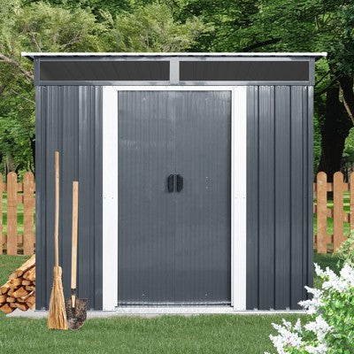 Gulches 6ft x 5ft Outdoor Metal Storage Shed with Window and Transparent plate for Garden, Lawn (Black and White)