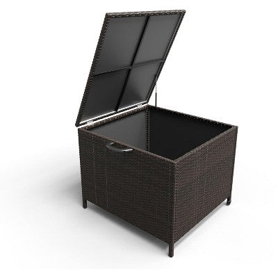 GOCAPTAIN Outdoor Deck Box 80 Gallon Rattan Box Waterproof Storage Container With Handles, Soft Close Hinges and Universal Wheels, for Patio (Brown)