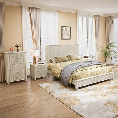 GDFStudio Doris 4 Piece Fluted Wood Bedroom Furniture Set