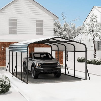 12x20ft Metal Carport with Galvanized Steel Roof & Reinforced Base, Heavy Duty Shelter for SUV, Truck, Boat