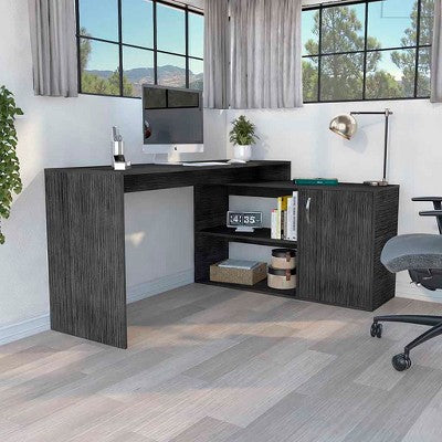 Sapphtopaz Modern L-Shaped Desk with Open Storage Shelves Wood Gaming Desk with Storage Cabinet Corner Desk for Bedroom, Study Room, Office