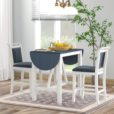 ChicFurnit Dining Set Counter Height Drop Leaf Table Set with Upholstered Chairs for Kitchen Dining Room, White, 42.22"*19.78"*12"