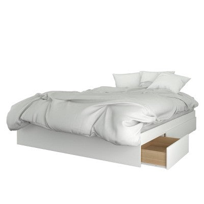 Queen 3pc Sahara Platform Bed Bundle White/Walnut - Nexera: Storage Headboard, Modern Nightstand