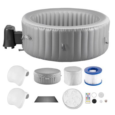 VEVOR Inflatable Hot Tub, 6 to 8 Person Capacity, 94.5 x 26in Round Portable Outdoor Spa, with 130 Soothing Jets, Headrest, PVC Outdoor Hot Tub, Grey