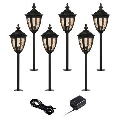 John Timberland Uvas 22 1/2" High Traditional 8-Piece Outdoor Landscape Lighting Set Porch House LED Bulb Brown Bronze Finish Metal Glass Shade