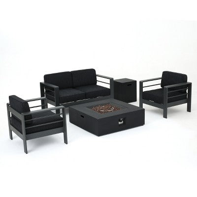 Christopher Knight Home Cape Coral Outdoor Aluminum 4 Seater Chat Set with Fire Pit