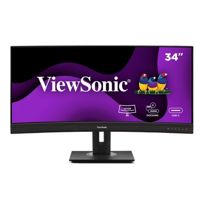 ViewSonic VG3456CA 34 Inch 21:9 Ultrawide QHD 4K Curved Monitor with Advanced Ergonomics, 100W USB C, Docking Built-In, HDMI, DisplayPort, and USB Hub