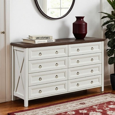 VANIRROR Farmhouse 8 Drawers Dresser for Bedroom, Rustic Wood Chest of Drawers Organizer for Living Room, Hallway, Clothes Storage